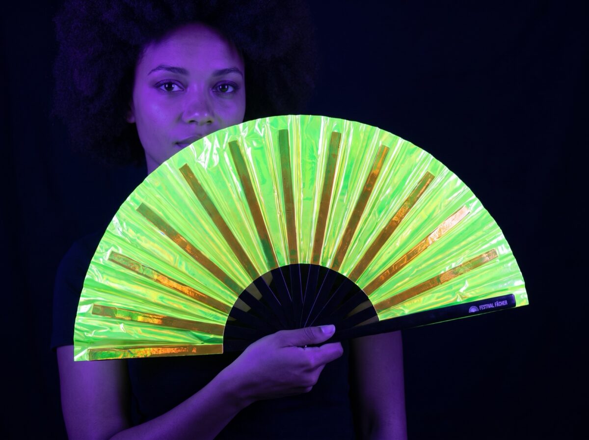 Festival Fans, holografisch, transparant, neongroen, voor Rave & Techno Rave (UV)