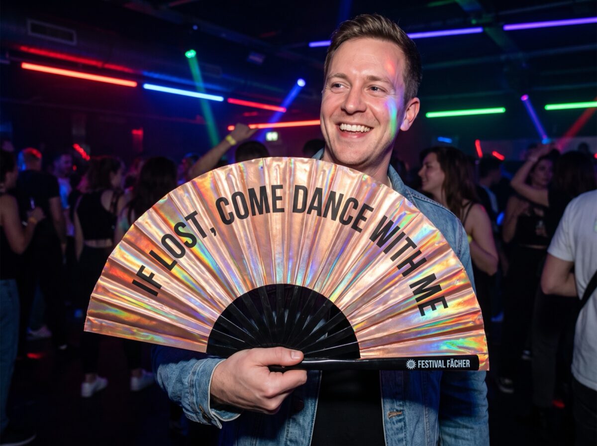 Festival Fan „IF LOST, COME DANCE WITH ME“ Holo-koper voor festivals en Raves, Weergave 2