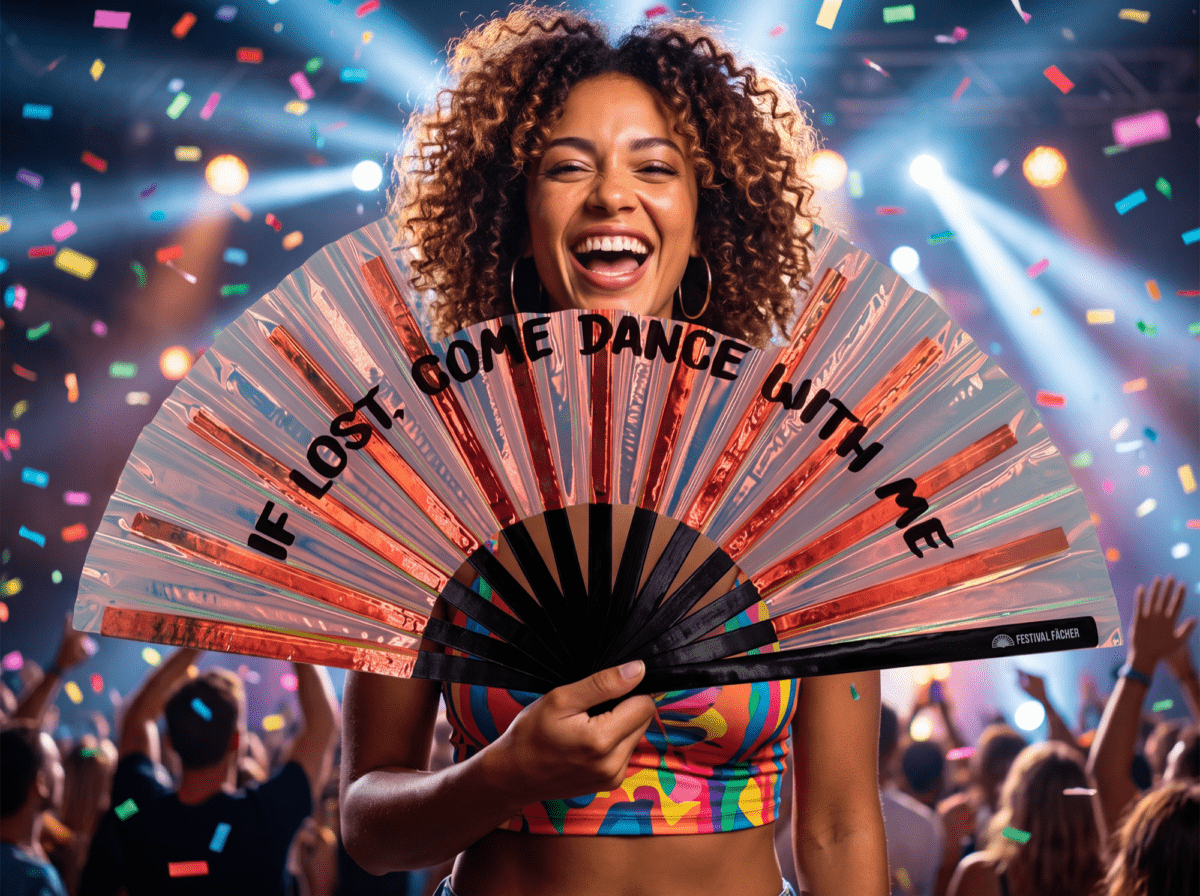 Festival Fan „IF LOST, COME DANCE WITH ME“ Holo-koper voor festivals en Raves, Weergave 4