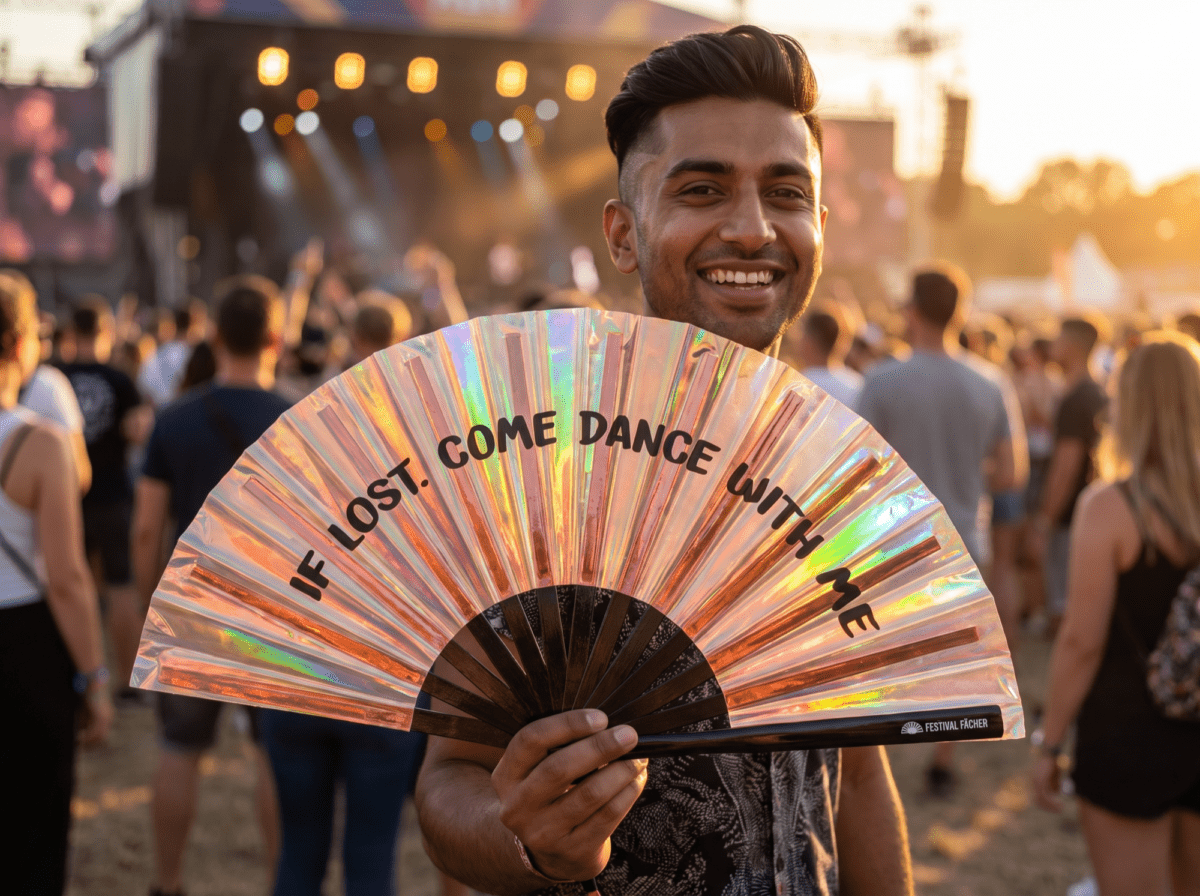 Festival Fan „IF LOST, COME DANCE WITH ME“ Holo-koper voor festivals en Raves, Weergave 3