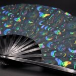 Festival Fans met maan & vlinders, regenboog op zwart, voor festivals & boho, Weergave 5