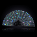 Festival Fans met maan & vlinders, regenboog op zwart, voor festivals & boho, Weergave 1