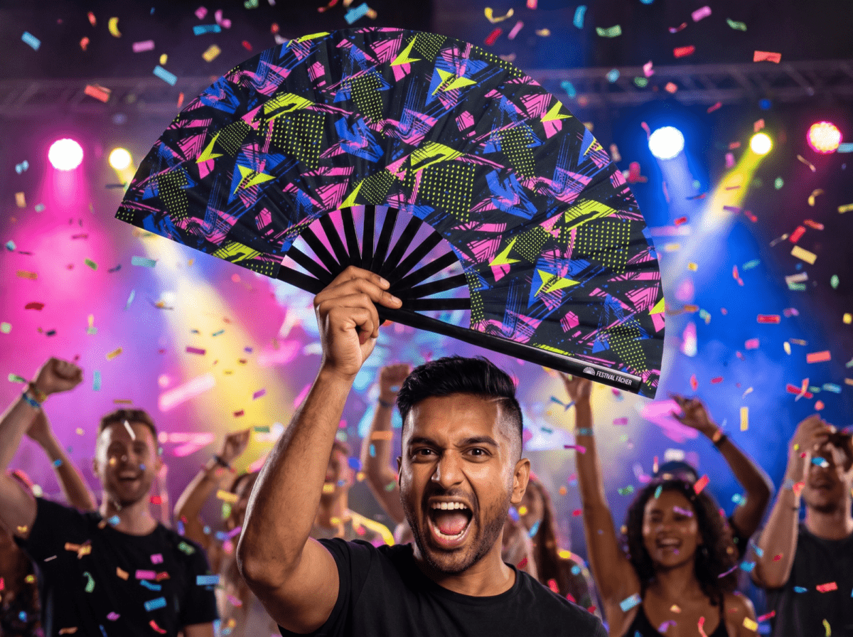 Festival Fan Neon-geometrie Zwart voor Techno & Rave, Weergave 4