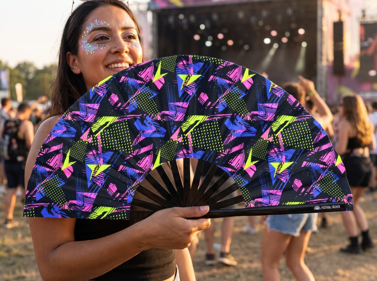 Festival Fan Neon-geometrie Zwart voor Techno & Rave, Weergave 3