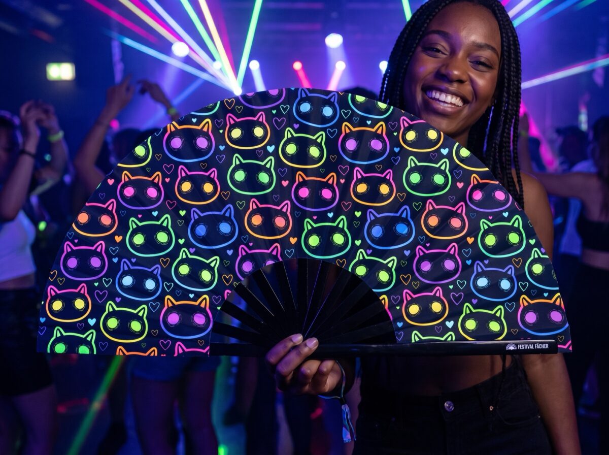 Festival Fans met neonkatten, zwart, voor raves en festivals, Weergave 2