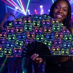 Festival Fans met neonkatten, zwart, voor raves en festivals, Weergave 2