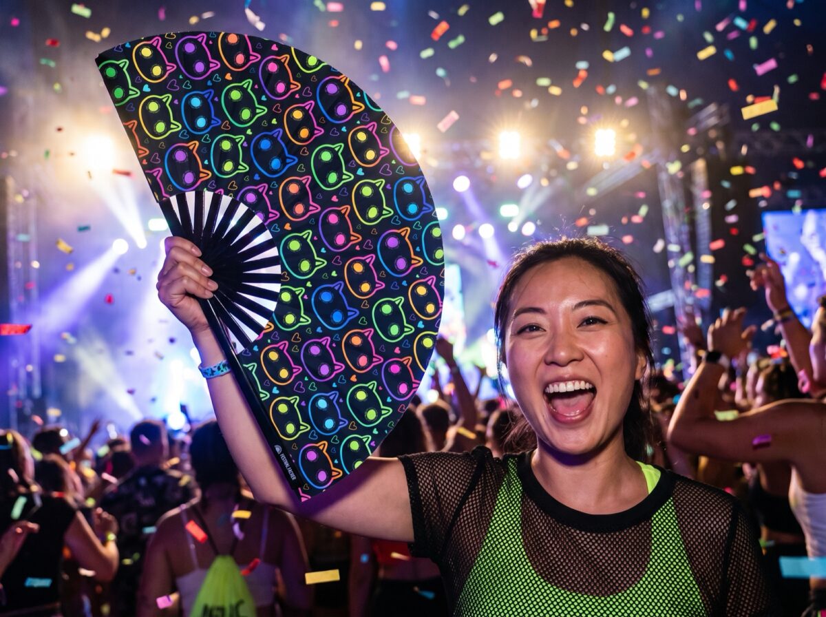 Festival Fans met neonkatten, zwart, voor raves en festivals, Weergave 4