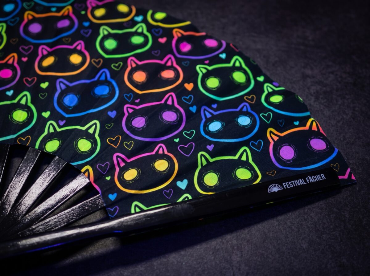 Festival Fans met neonkatten, zwart, voor raves en festivals, Weergave 5