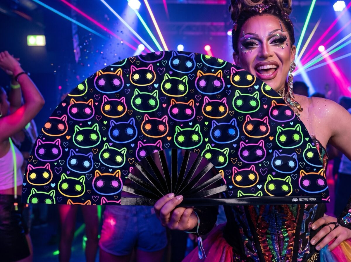 Festival Fans met neonkatten, zwart, voor raves en festivals, Weergave 5