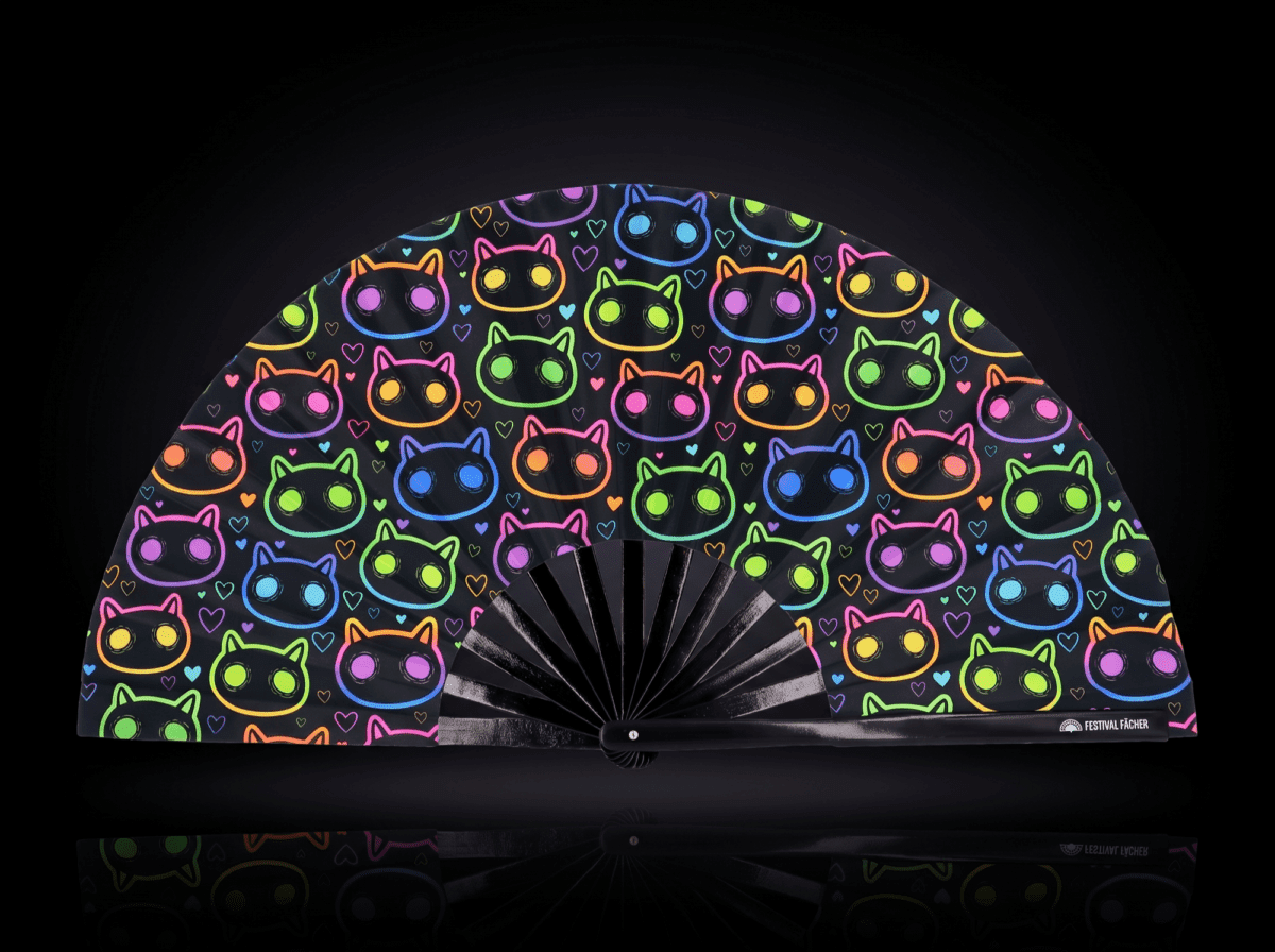 Festival Fans met neonkatten, zwart, voor raves en festivals