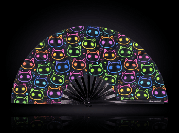 Festival Fans met neonkatten, zwart, voor raves en festivals
