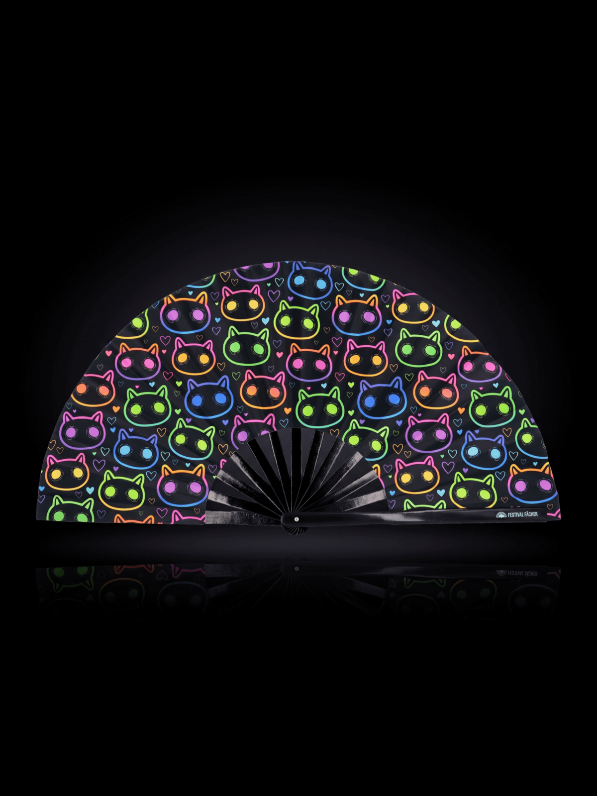 Festival Fans met neonkatten, zwart, voor raves en festivals