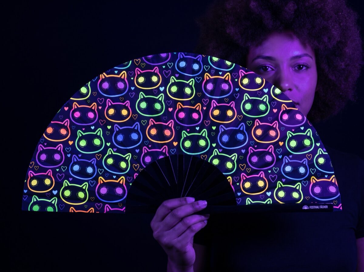 Festival Fans met neonkatten, zwart, voor raves en festivals Rave (UV)