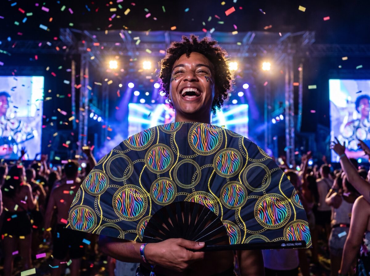 Festival Fans met neonkringen in zwart voor Techno & Rave, Weergave 4