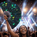 Festival Fans met occulte symbolen, neonzwart, voor psytrance & Rave, Weergave 4