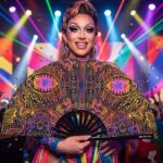 Festival Fan met neonornamenten in zwart voor psytrance & goa, Weergave 5