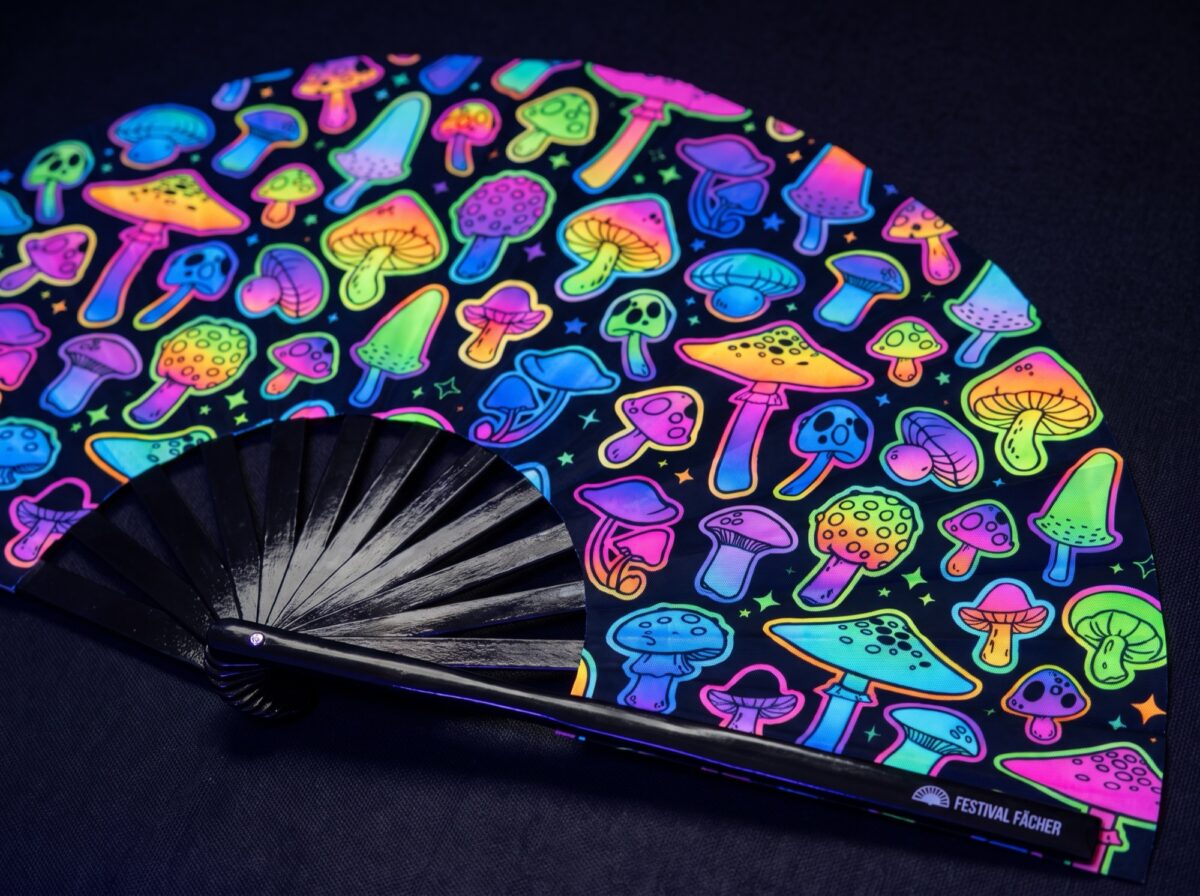 Festival Fans met neonpaddenstoelen, airbrush, zwart, voor Goa & psytrance, Weergave 5