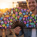 Festival Fans met neonpaddenstoelen, airbrush, zwart, voor Goa & psytrance, Weergave 3