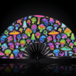 Festival Fans met neonpaddenstoelen, airbrush, zwart, voor Goa & psytrance, Weergave 1