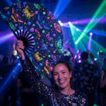 Festival Fan met neonvlinders, zwart, voor Rave en blacklight, Weergave 2