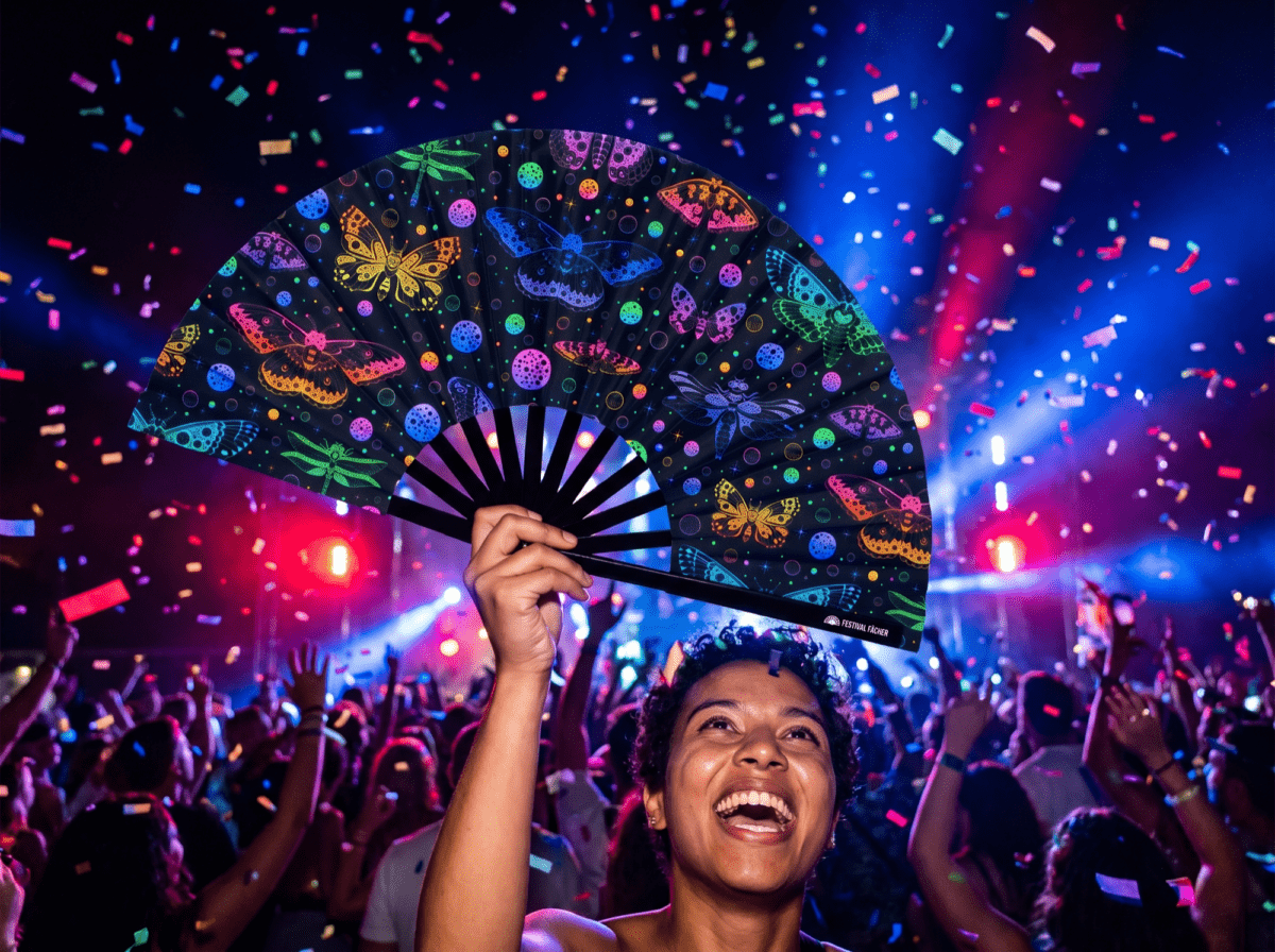 Festival Fan met neonvlinders, zwart, voor Rave en blacklight, Weergave 4