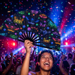 Festival Fan met neonvlinders, zwart, voor Rave en blacklight, Weergave 4