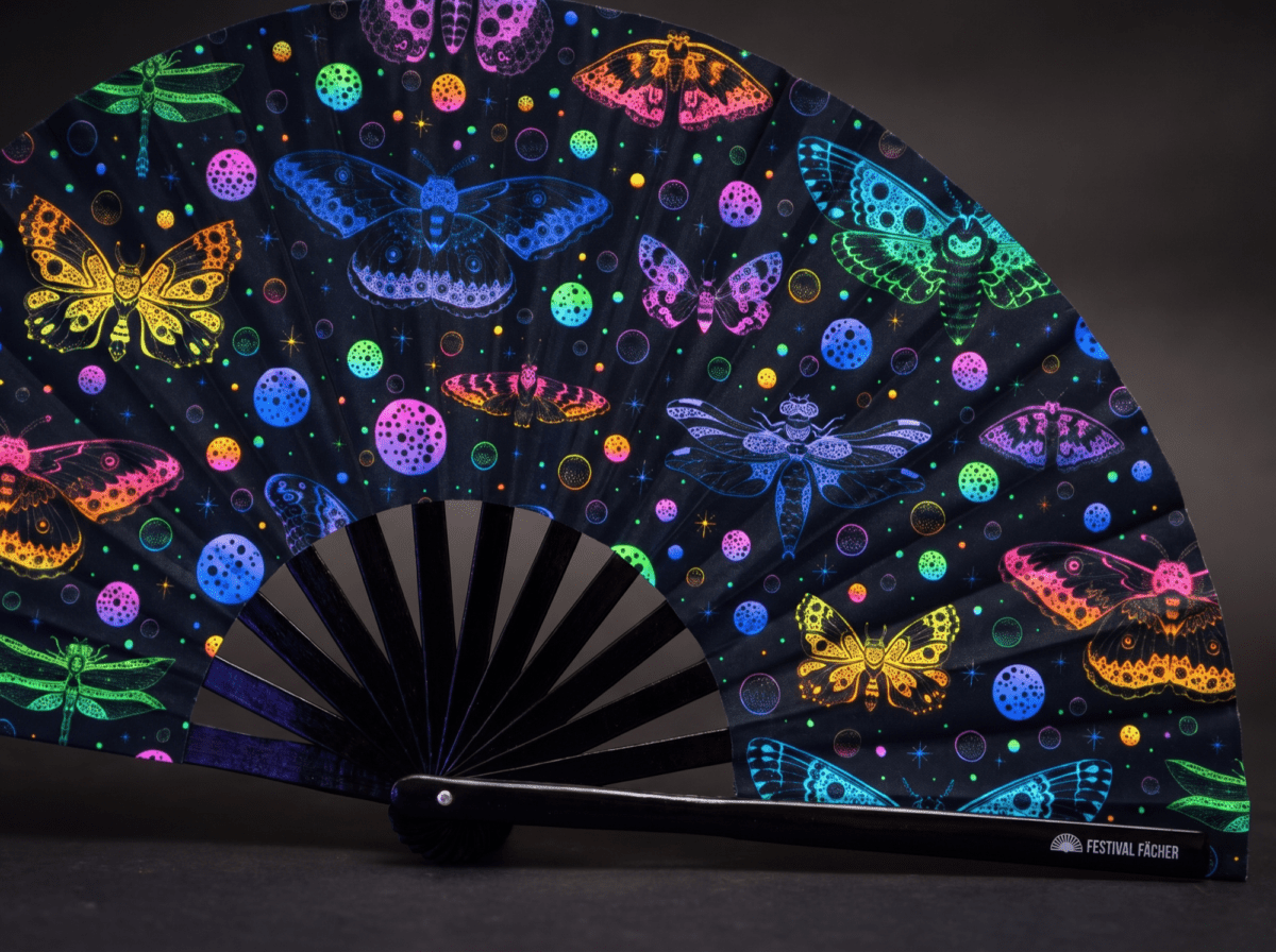 Festival Fan met neonvlinders, zwart, voor Rave en blacklight, Weergave 5