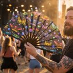 Festival Fan met neonvlinders, zwart, voor Rave en blacklight, Weergave 3