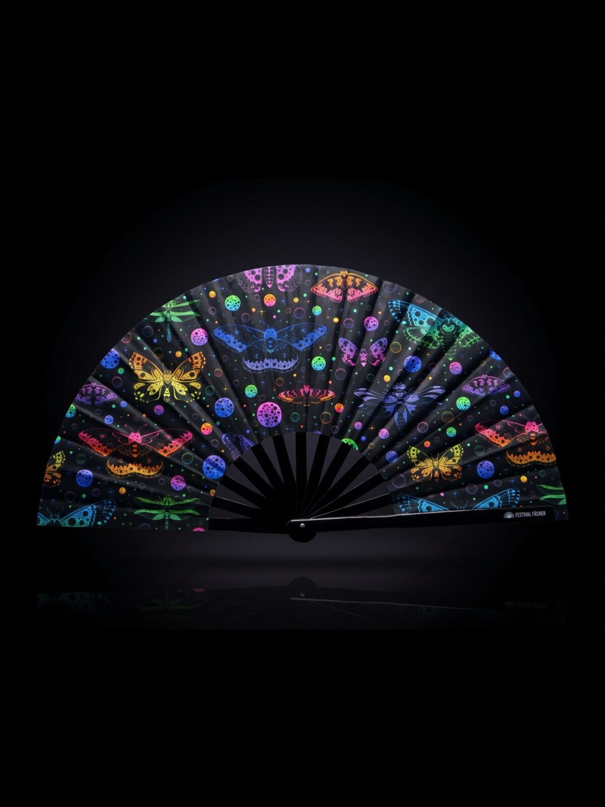 Festival Fan met neonvlinders, zwart, voor Rave en blacklight
