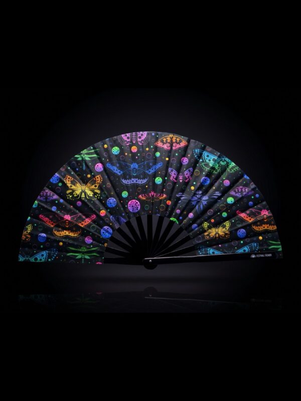 Festival Fan met neonvlinders, zwart, voor Rave en blacklight