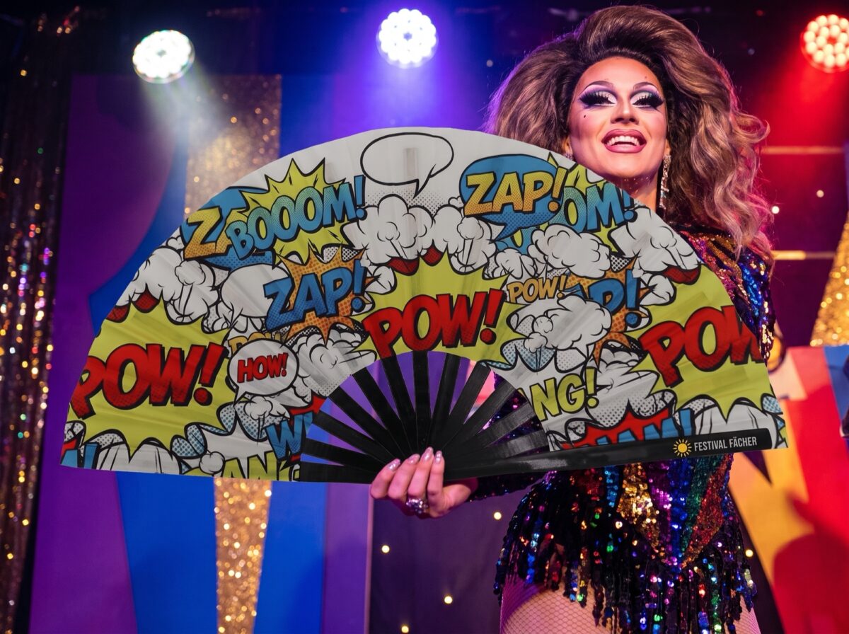 Festival Fan „ZAP BOOM POW” Geel Comic, Rave & Feest, Weergave 5
