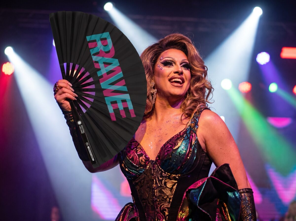 Festival Fan „RAVE” zwart, teal-roze, Techno- en Rave-accessoire, Weergave 5