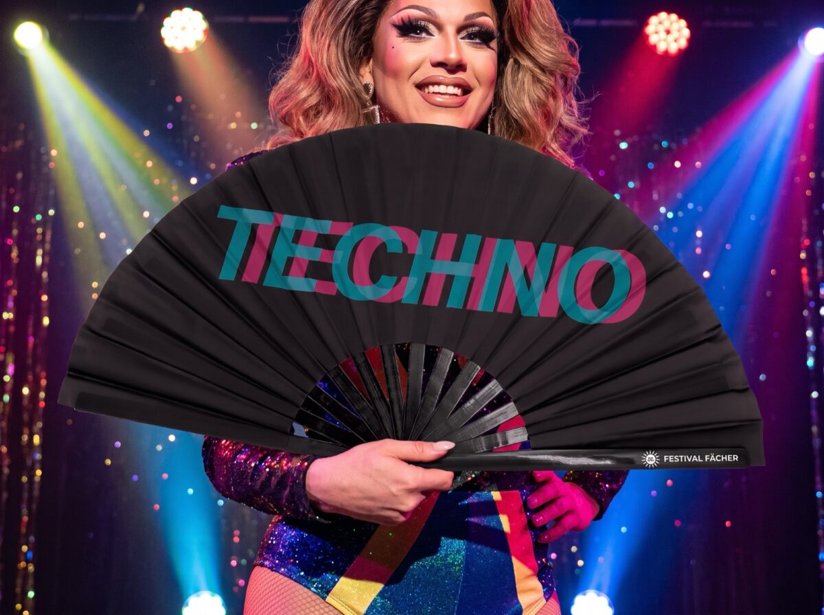 Festival Fan „TECHNO” Zwart, Teal-Roze, Techno & Rave, Weergave 5