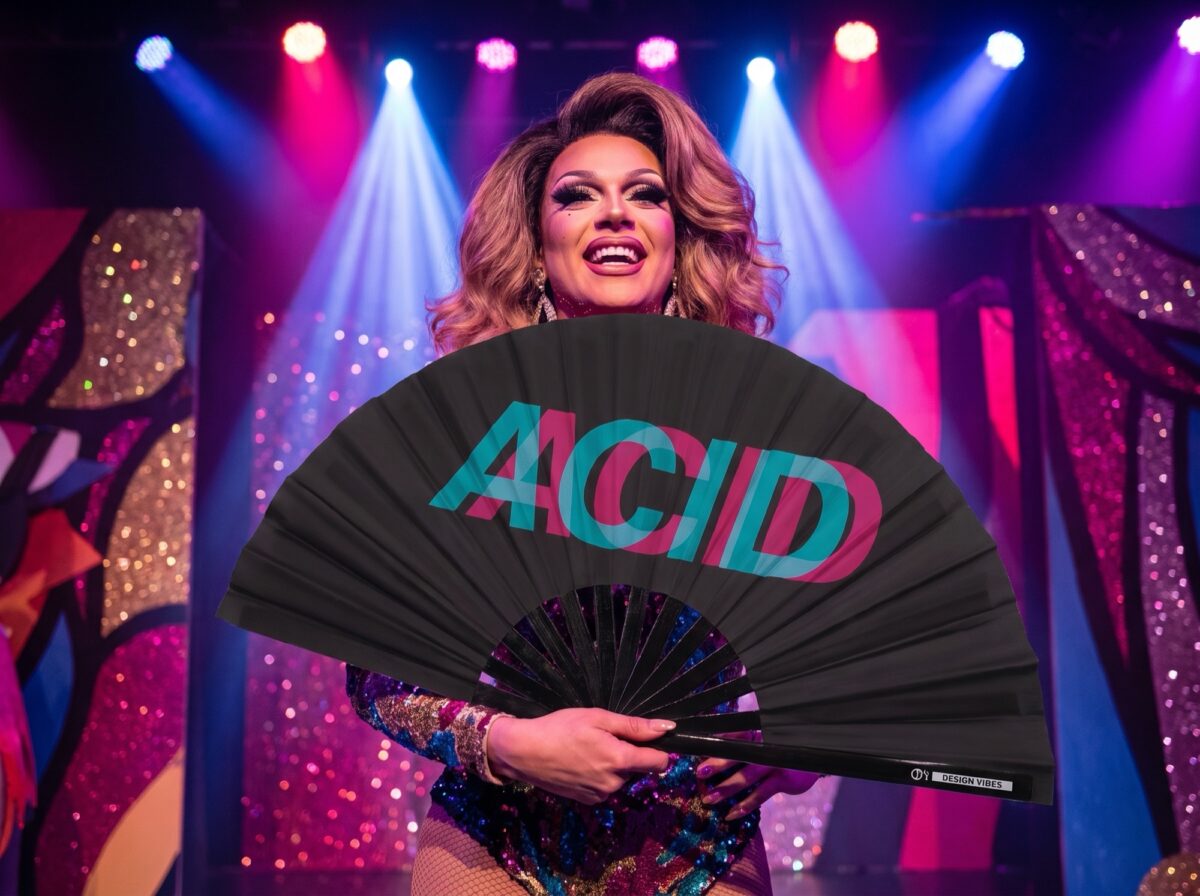 Festival Fan “ACID” zwart teal-roze – Techno & Rave accessoire, Weergave 5