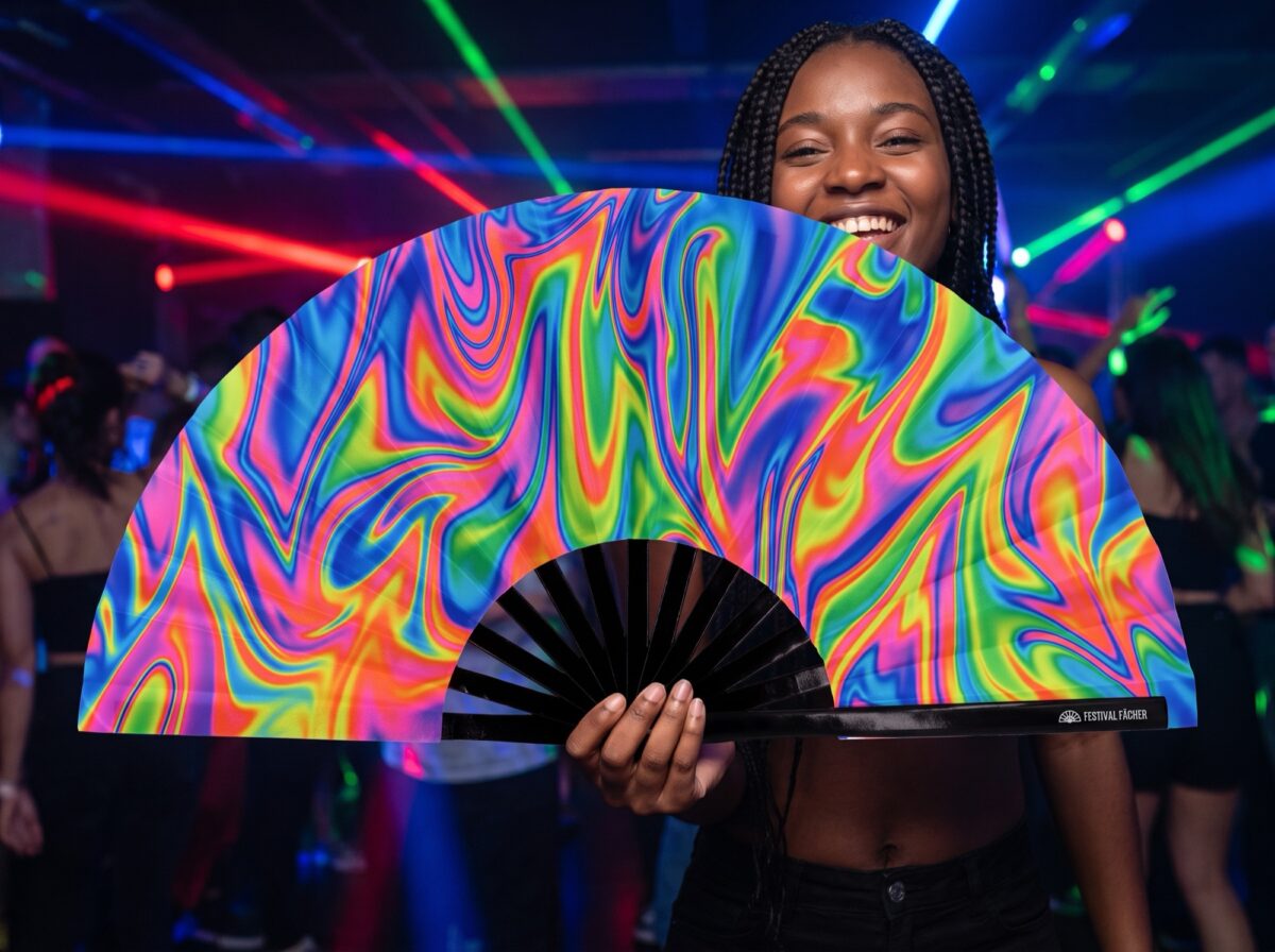 Festival Fan Psychedelic Fire, kleurrijk, voor Techno & Rave, Weergave 2