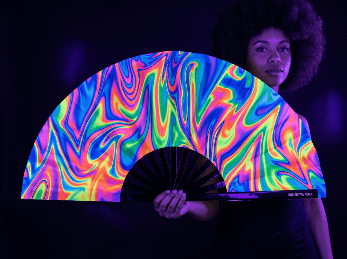 Festival Fan Psychedelic Fire, kleurrijk, voor Techno & Rave Rave (UV)