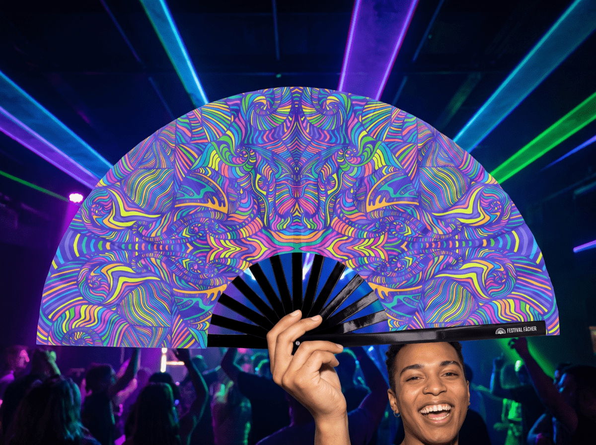 Festival Fan Psychedelic Mandala Paars voor psytrance & Rave, Weergave 2