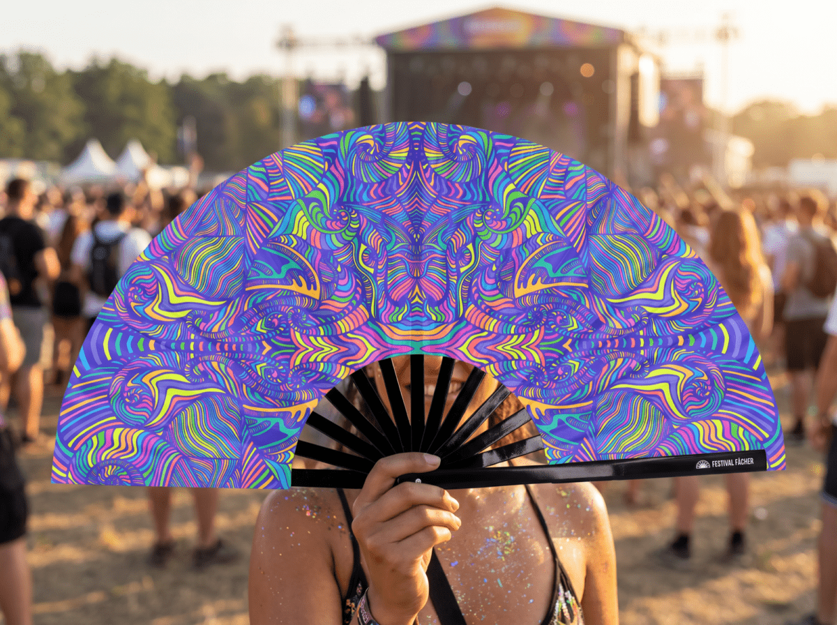 Festival Fan Psychedelic Mandala Paars voor psytrance & Rave, Weergave 3