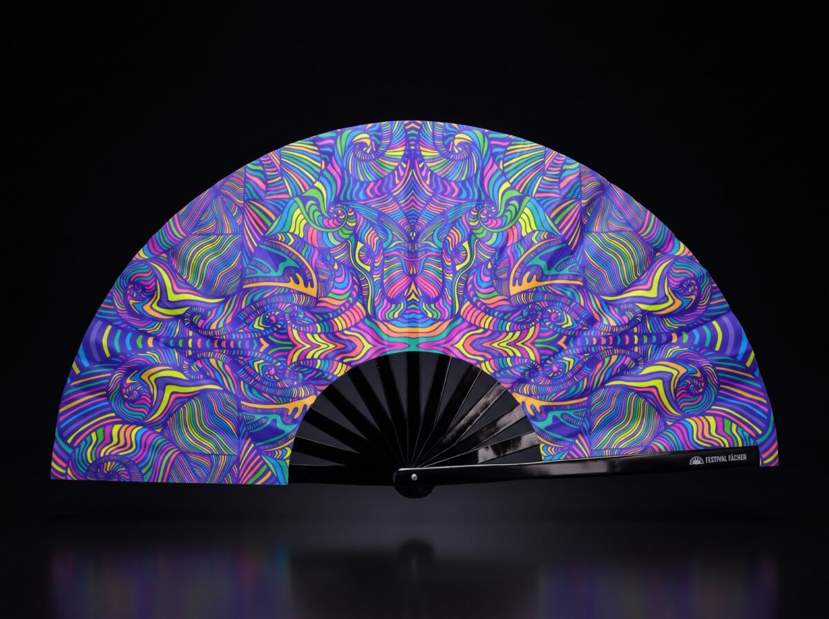 Festival Fan Psychedelic Mandala Paars voor psytrance & Rave