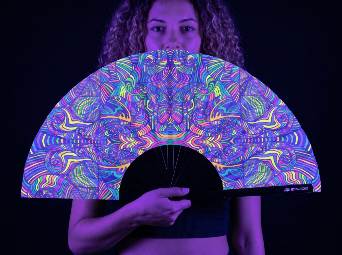 Festival Fan Psychedelic Mandala Paars voor psytrance & Rave Rave (UV)