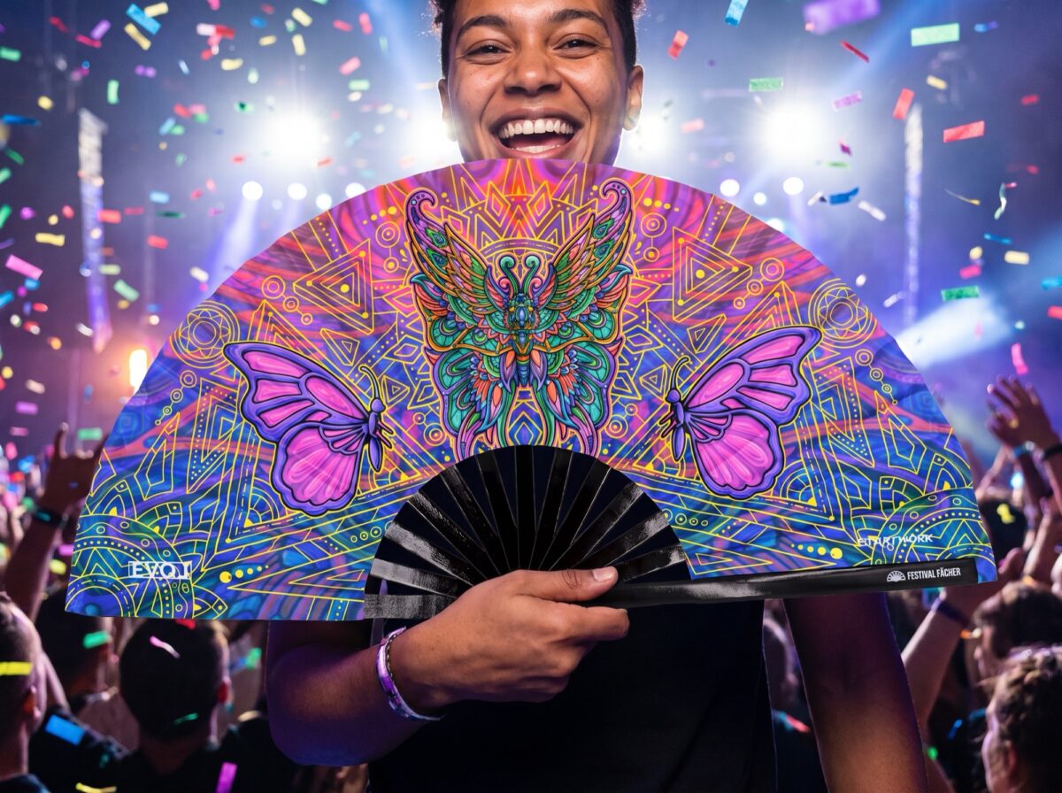 Festival Fan met vlinder-mandala, paars, voor psytrance & festivals, Weergave 4
