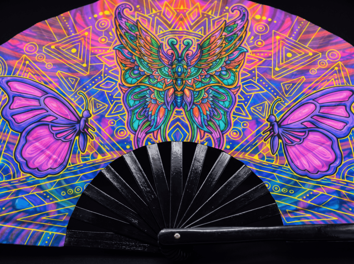 Festival Fan met vlinder-mandala, paars, voor psytrance & festivals, Weergave 5