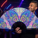 Festival Fan met vlinder-mandala in turkoois voor psytrance & Rave, Weergave 2