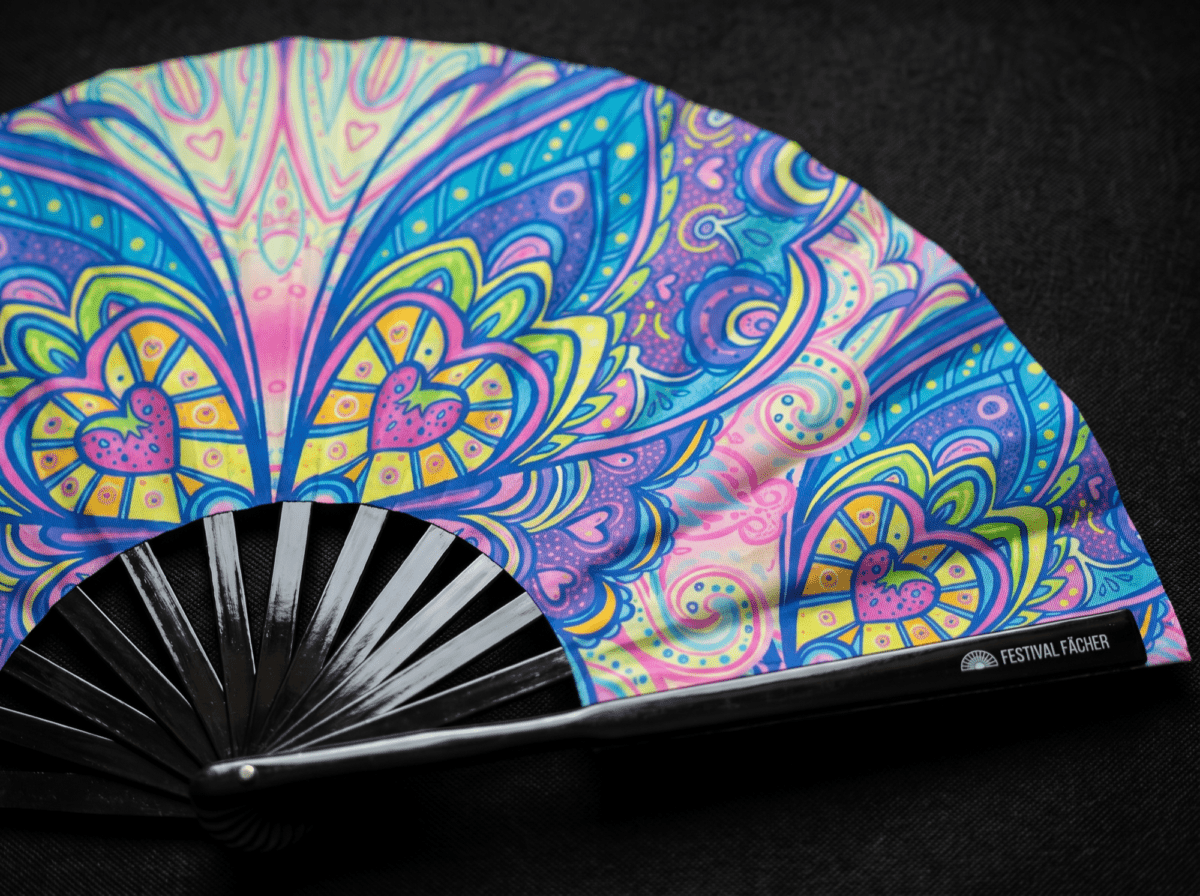 Festival Fan met vlinder-mandala in turkoois voor psytrance & Rave, Weergave 5