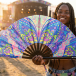 Festival Fan met vlinder-mandala in turkoois voor psytrance & Rave, Weergave 3