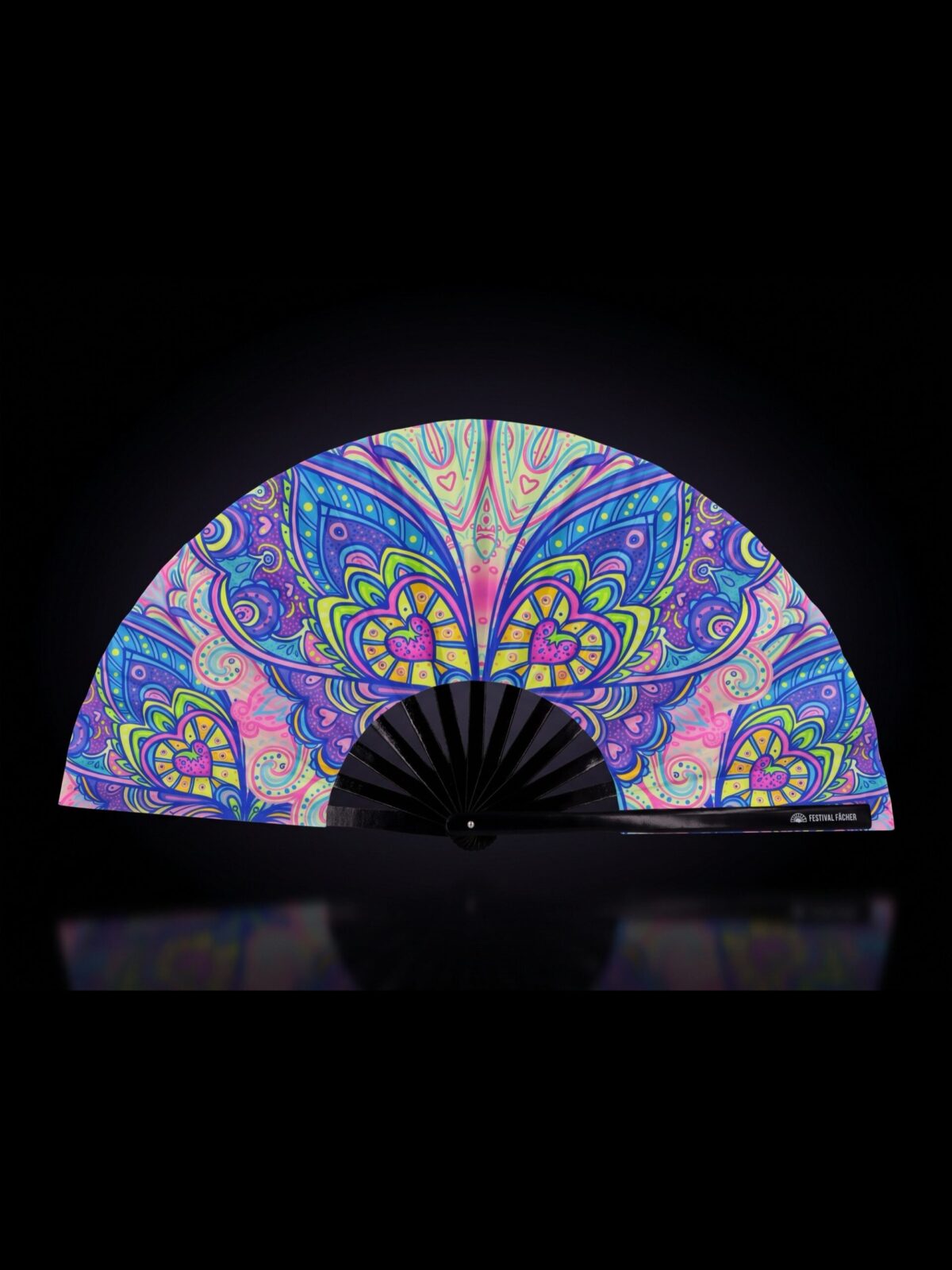 Festival Fan met vlinder-mandala in turkoois voor psytrance & Rave