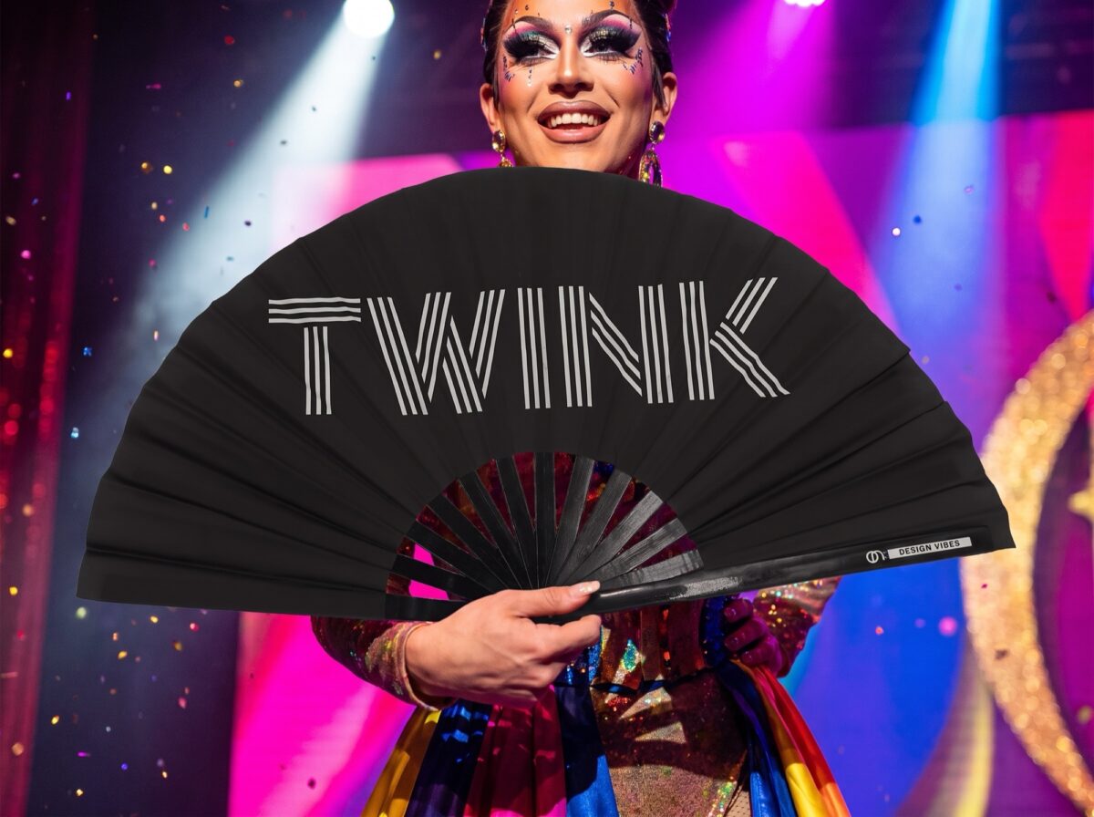 Festival Fan „TWINK” in zwart, met een rave- en Pride-statement, Weergave 5