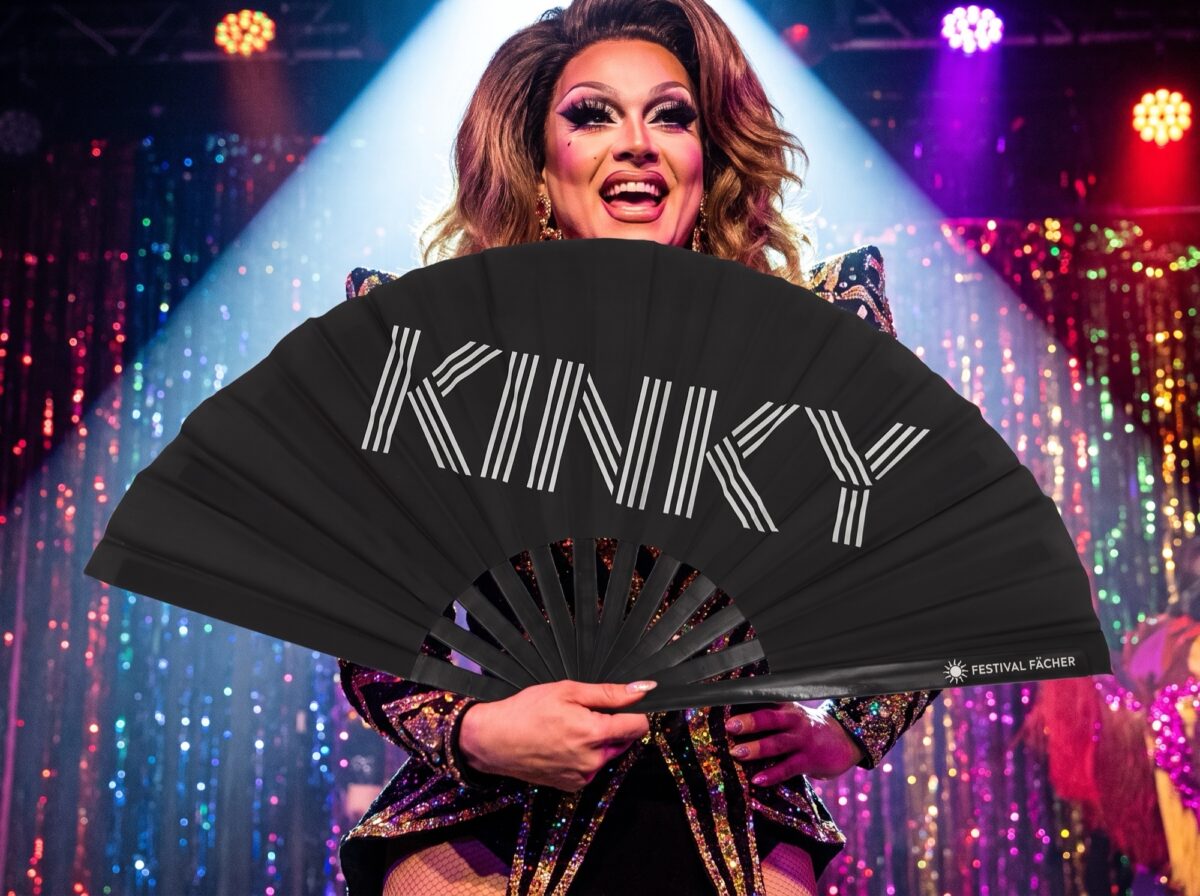 Festival Fan „KINKY” in zwart, rave- en Pride-statement, Weergave 5