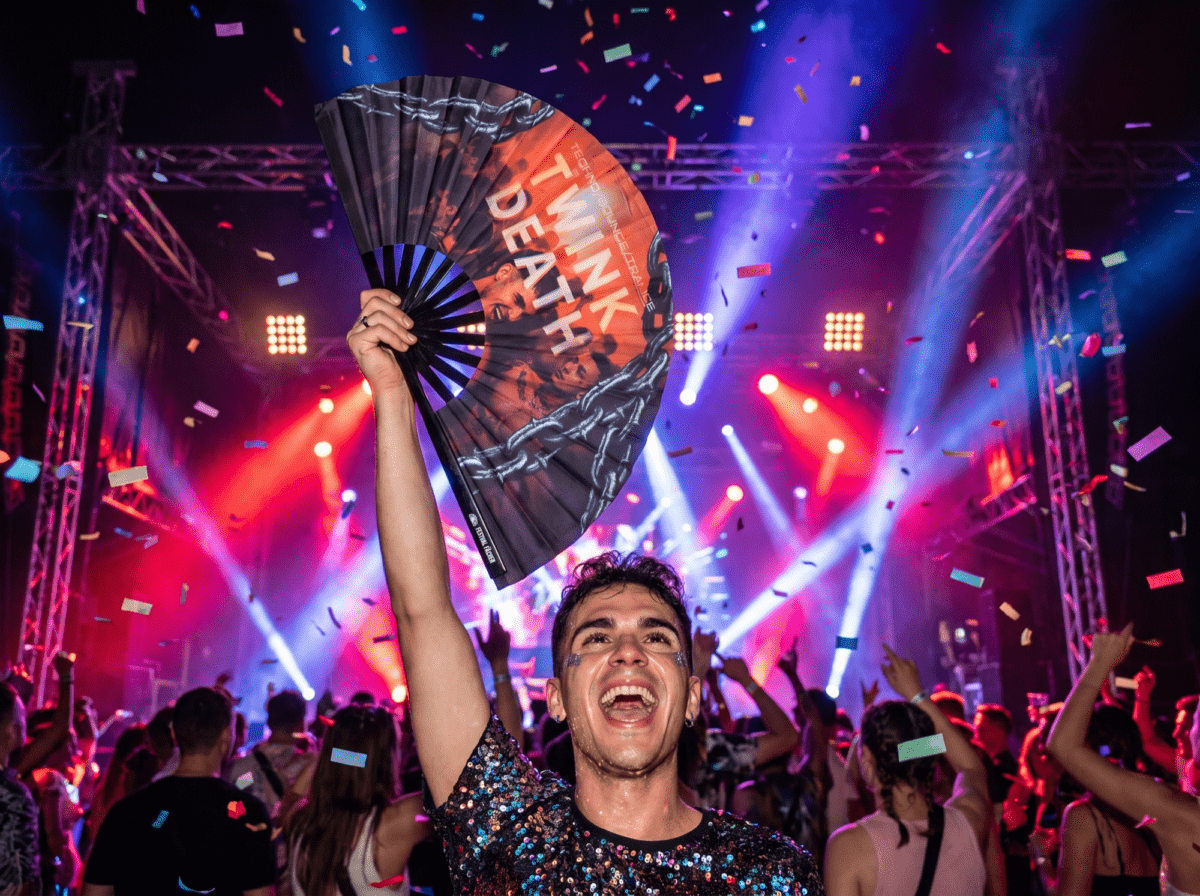 Festival Fan „TWINK DEATH“ Zwart voor Techno & Rave, Weergave 4