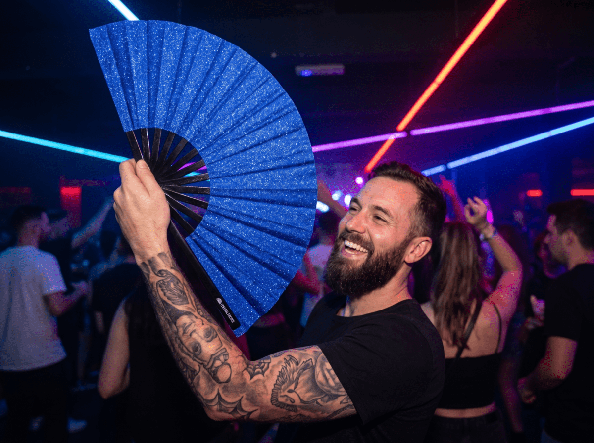 Festival Fan in koningsblauw met glitter voor festivals en feestjes, Weergave 2